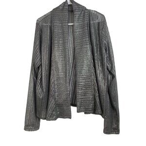 Gunmetal Silver Metallic Cardigan Semi Sheer Open REE10500 Evening GUC
